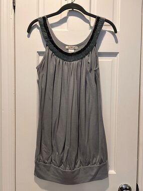 Arden B Gray Tank with Beaded Scoop Neck